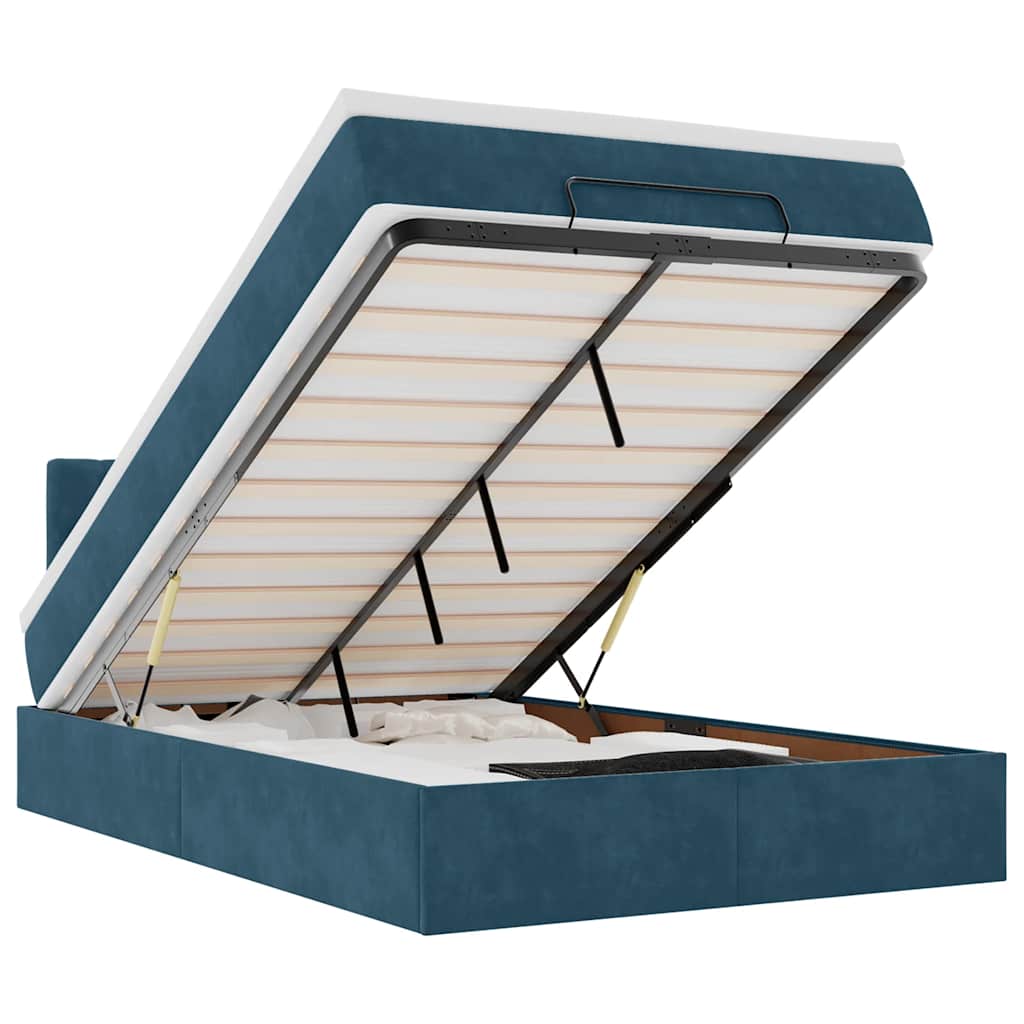 Lit ottoman avec matelas et LED bleu foncé 90x200cm velours - XIOS