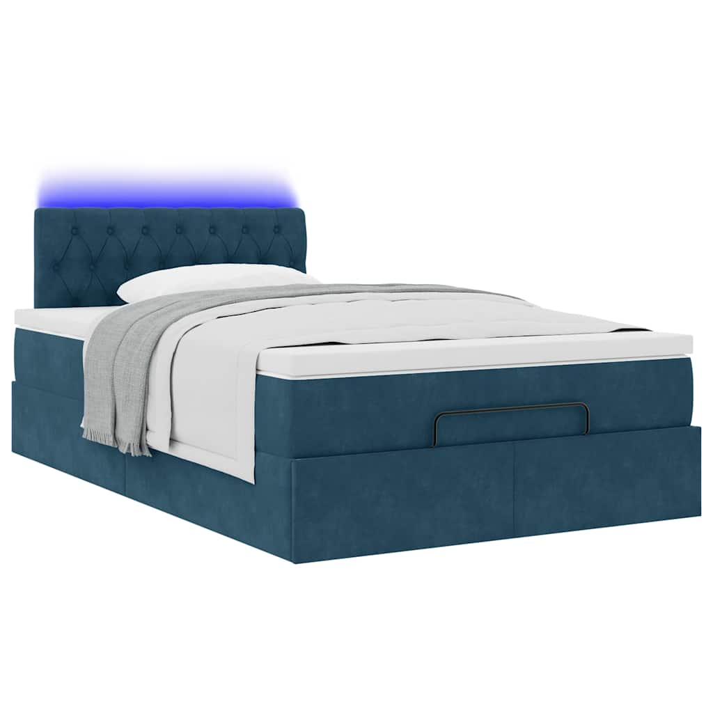 Lit ottoman avec matelas et LED bleu foncé 90x200cm velours - XIOS
