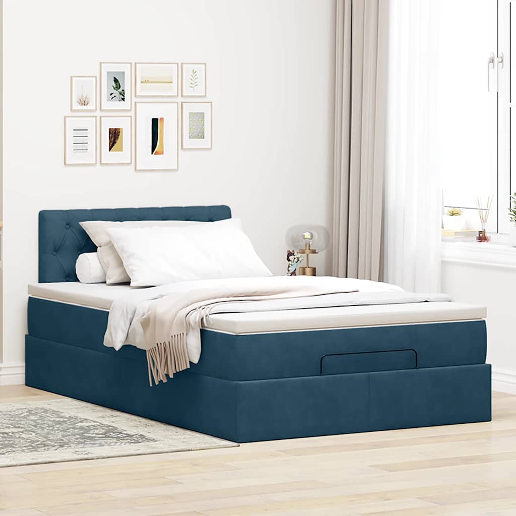 Lit ottoman avec matelas et LED bleu foncé 90x200cm velours - XIOS
