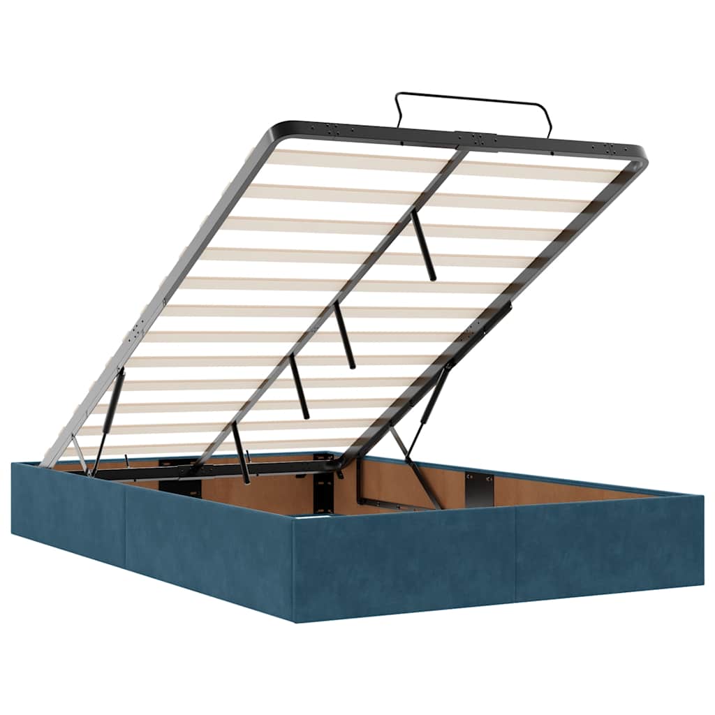 Lit ottoman avec matelas et LED bleu foncé 90x200cm velours - XIOS