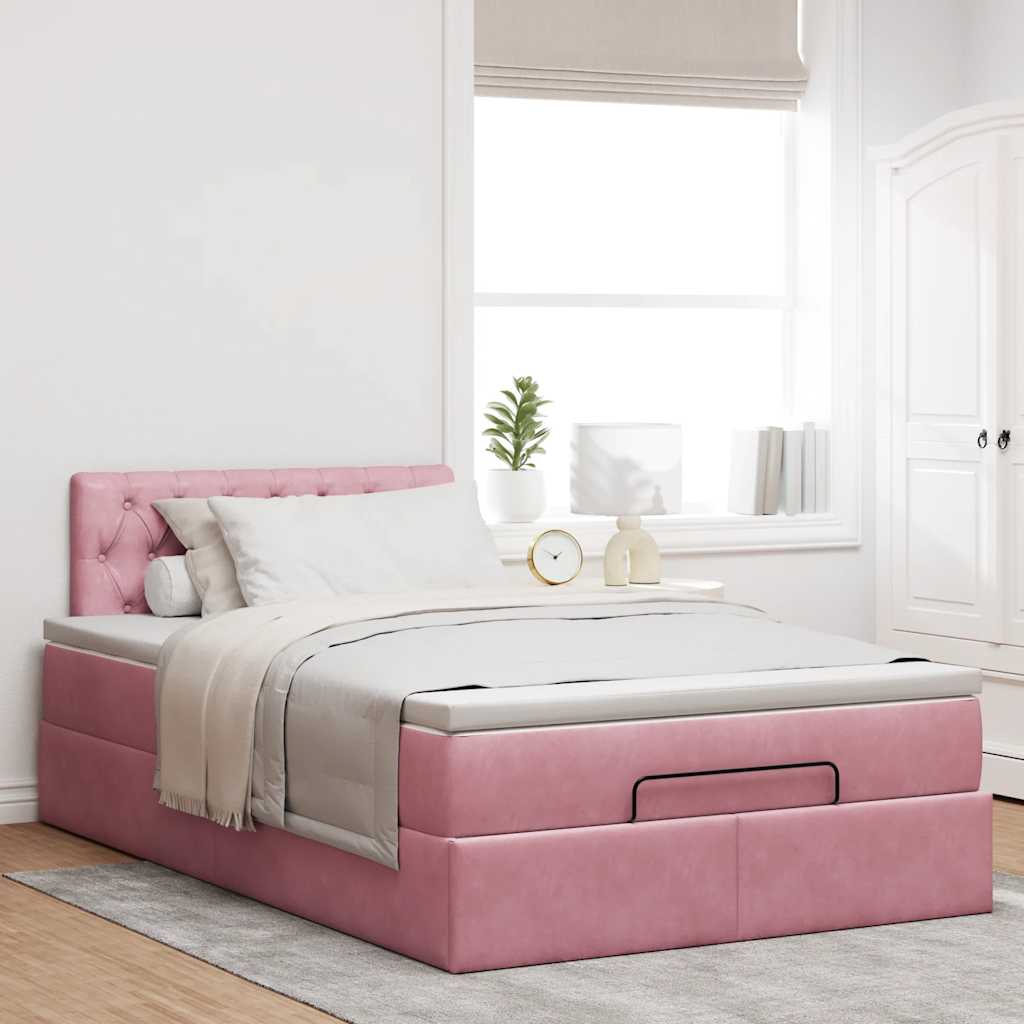 Lit ottoman avec matelas et LED rose 120x190 cm velours