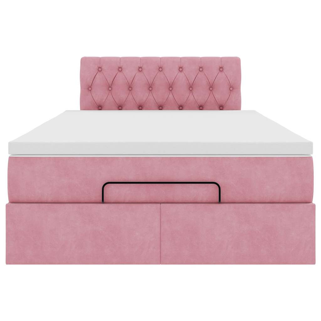 Lit ottoman avec matelas et LED rose 120x190 cm velours