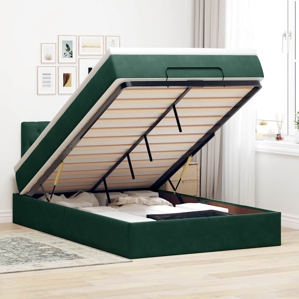 Cadre de lit ottoman avec matelas vert foncé 120x200 cm velours - XIOS