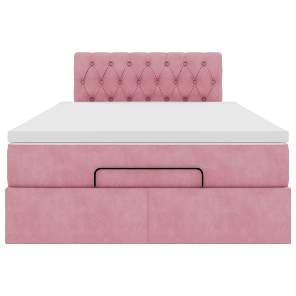 Cadre de lit ottoman avec matelas rose 120x200 cm velours - XIOS