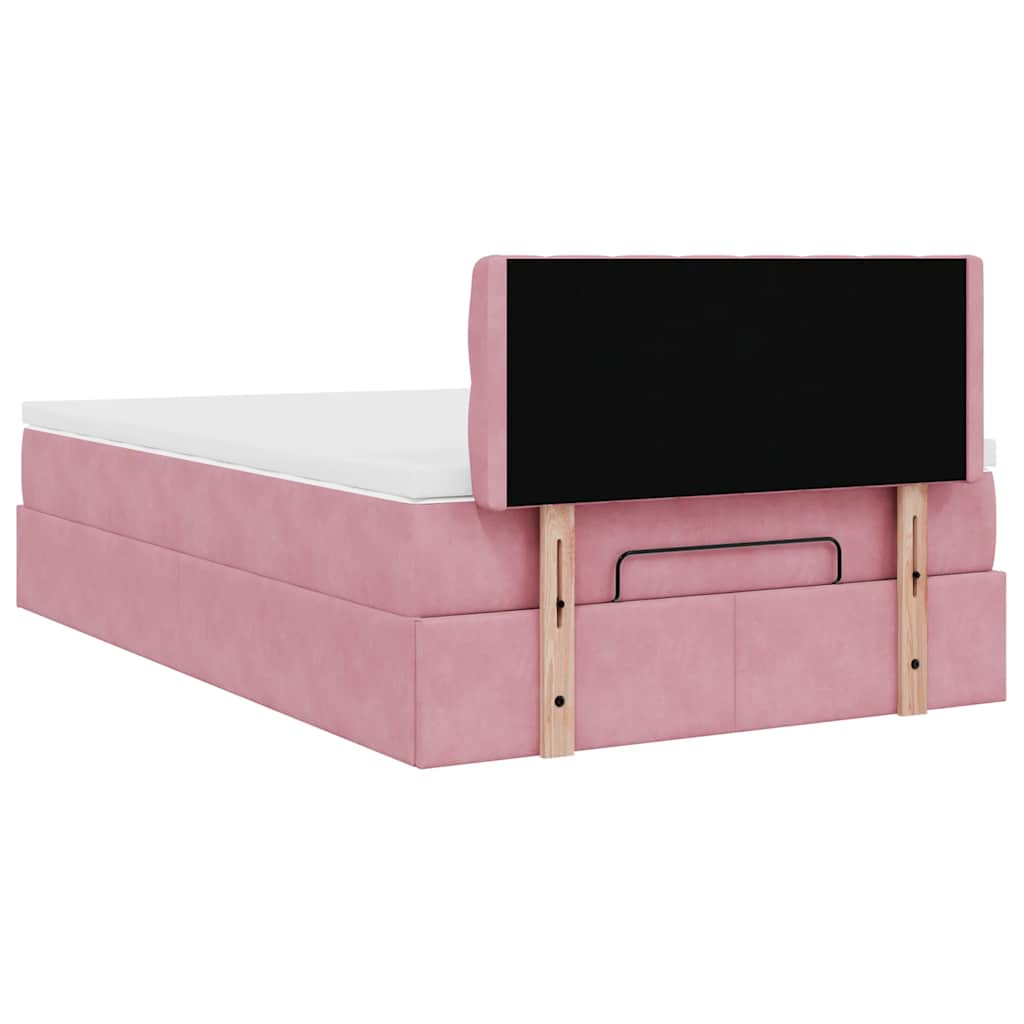 Cadre de lit ottoman avec matelas rose 120x200 cm velours - XIOS