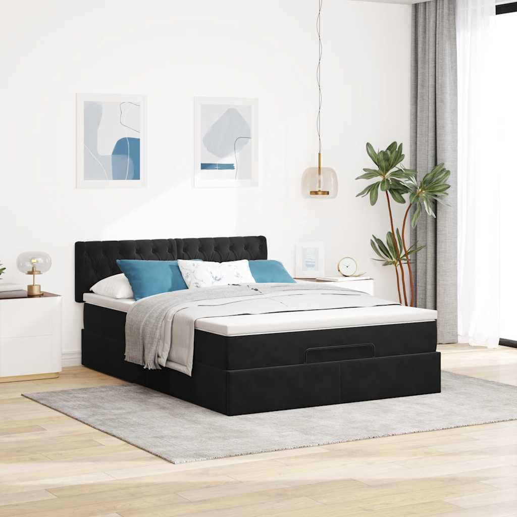 Cadre de lit ottoman avec matelas noir 140x190 cm velours - XIOS