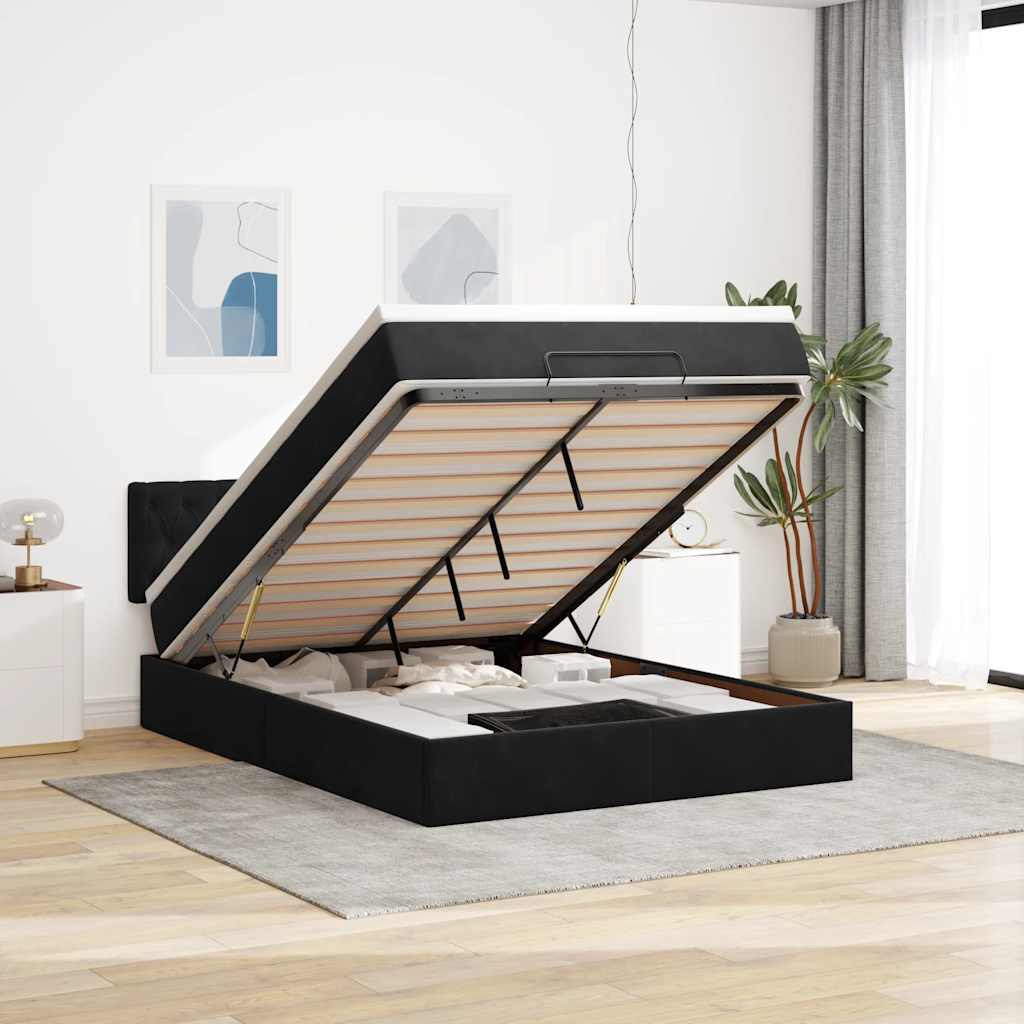 Cadre de lit ottoman avec matelas noir 140x190 cm velours - XIOS