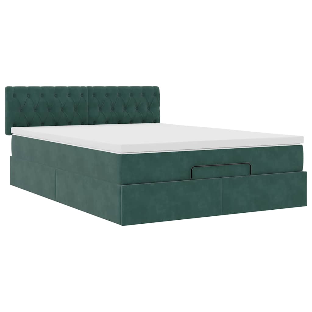 Cadre de lit ottoman avec matelas vert foncé 140x190 cm velours - XIOS