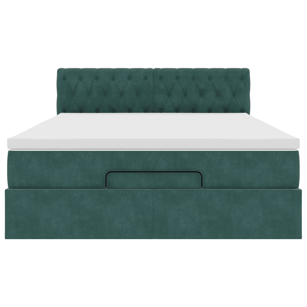 Cadre de lit ottoman avec matelas vert foncé 140x190 cm velours - XIOS