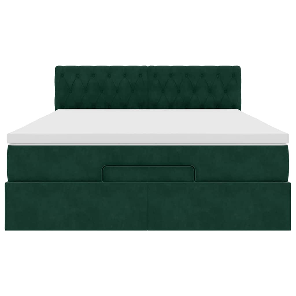 Cadre de lit ottoman avec matelas vert foncé 140x190 cm velours - XIOS