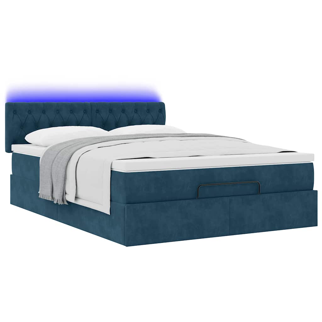 Cadre de lit ottoman avec matelas bleu foncé 140x190 cm velours - XIOS