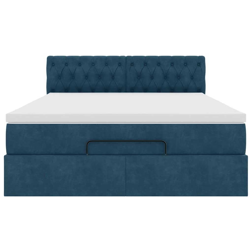 Cadre de lit ottoman avec matelas bleu foncé 140x190 cm velours - XIOS