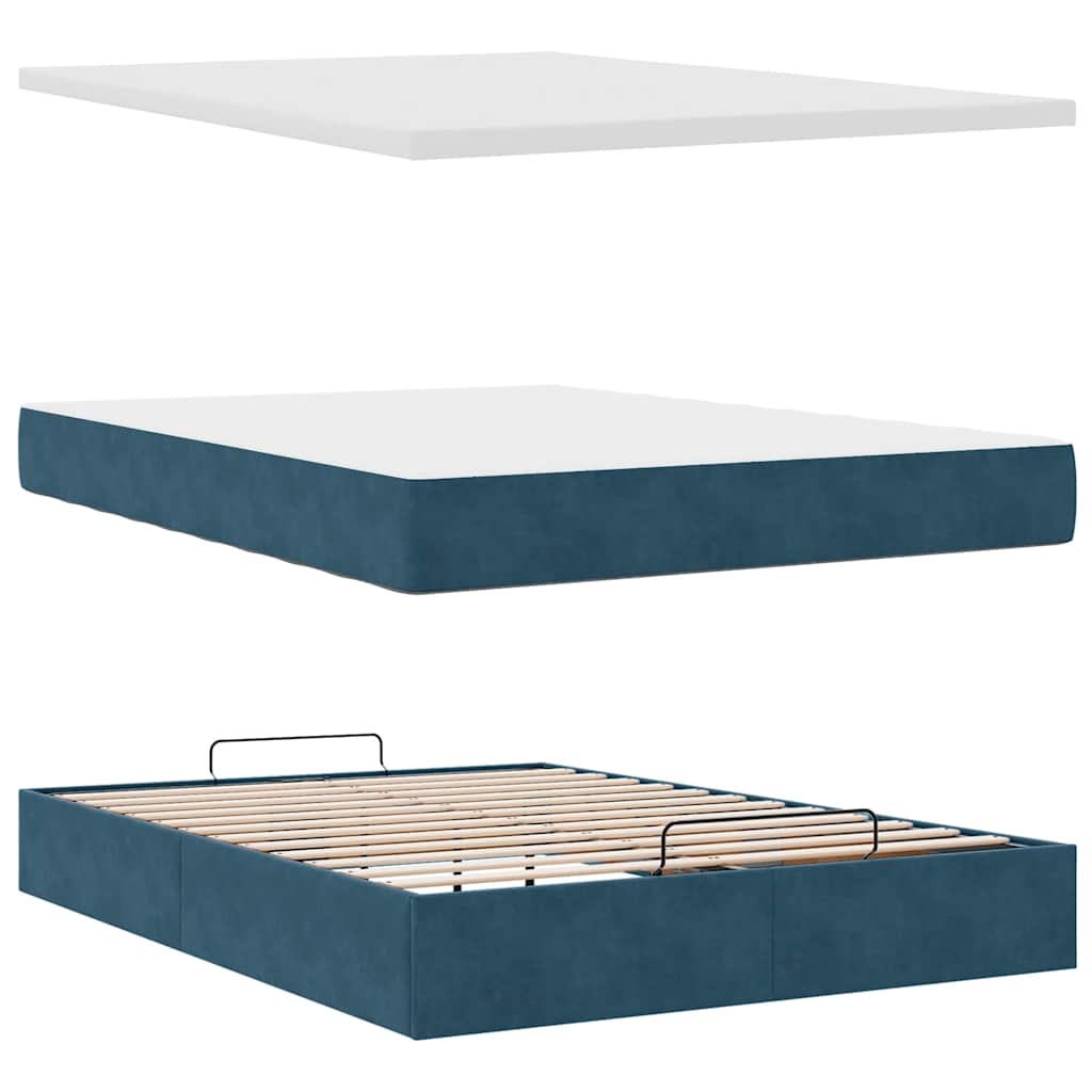 Cadre de lit ottoman avec matelas bleu foncé 140x190 cm velours - XIOS