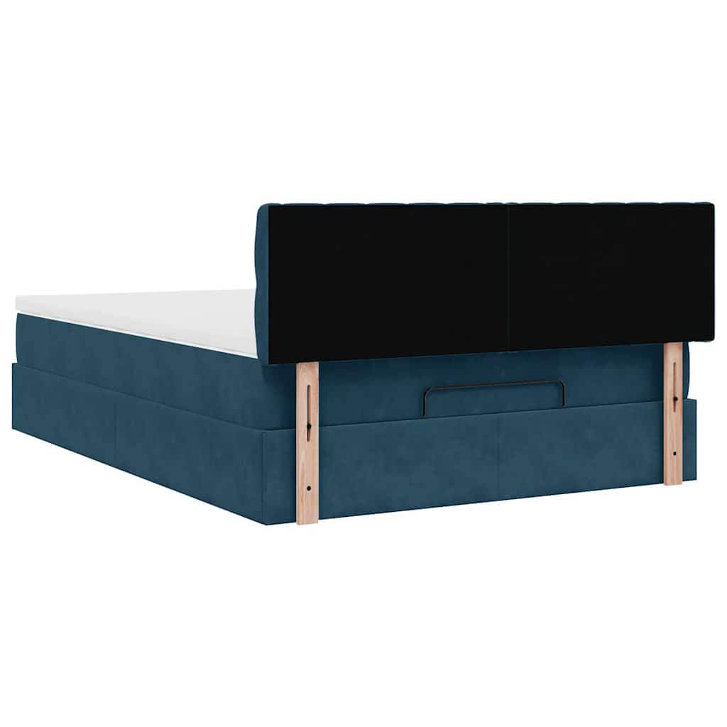 Cadre de lit ottoman avec matelas bleu foncé 140x190 cm velours - XIOS