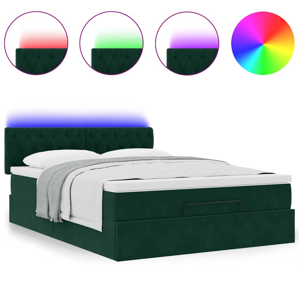 Cadre de lit ottoman avec matelas vert foncé 140x200 cm velours - XIOS