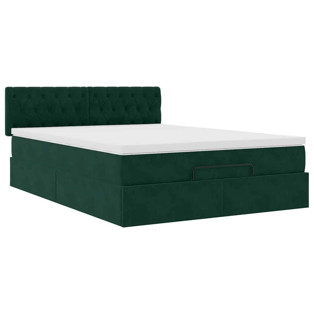 Cadre de lit ottoman avec matelas vert foncé 140x200 cm velours - XIOS