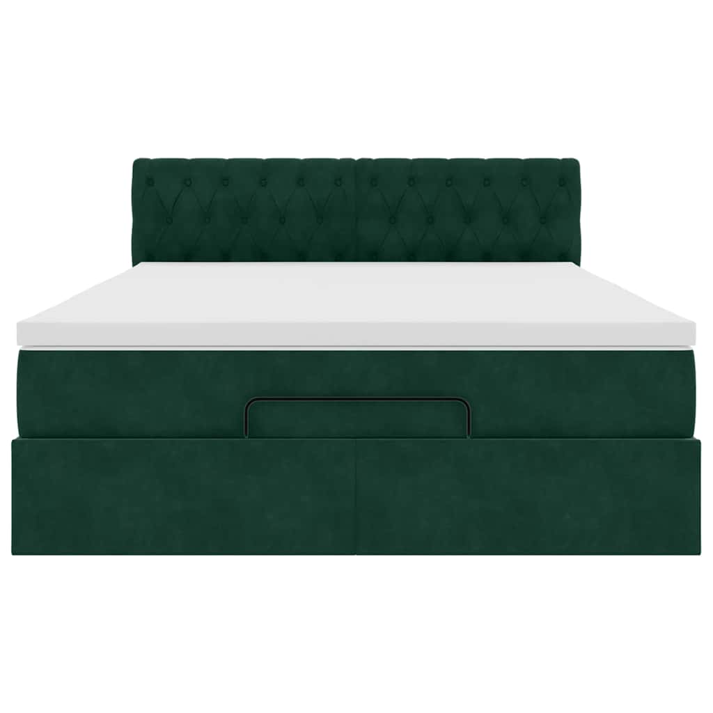 Cadre de lit ottoman avec matelas vert foncé 140x200 cm velours - XIOS