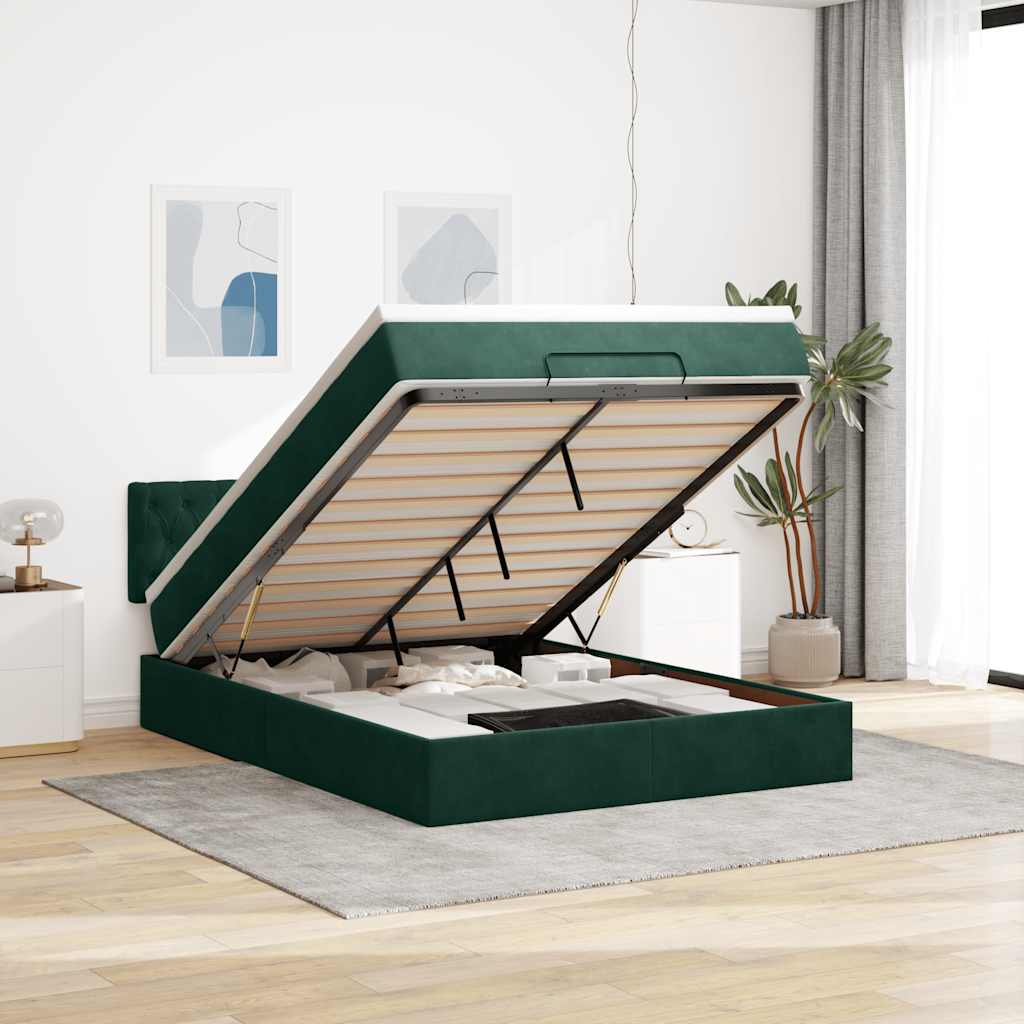 Cadre de lit ottoman avec matelas vert foncé 140x200 cm velours - XIOS