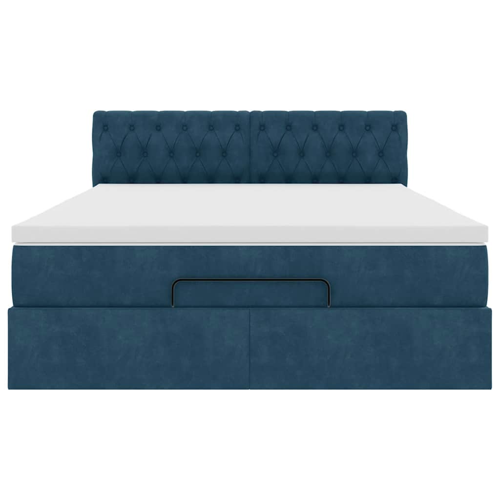 Cadre de lit ottoman avec matelas bleu foncé 140x200 cm velours - XIOS