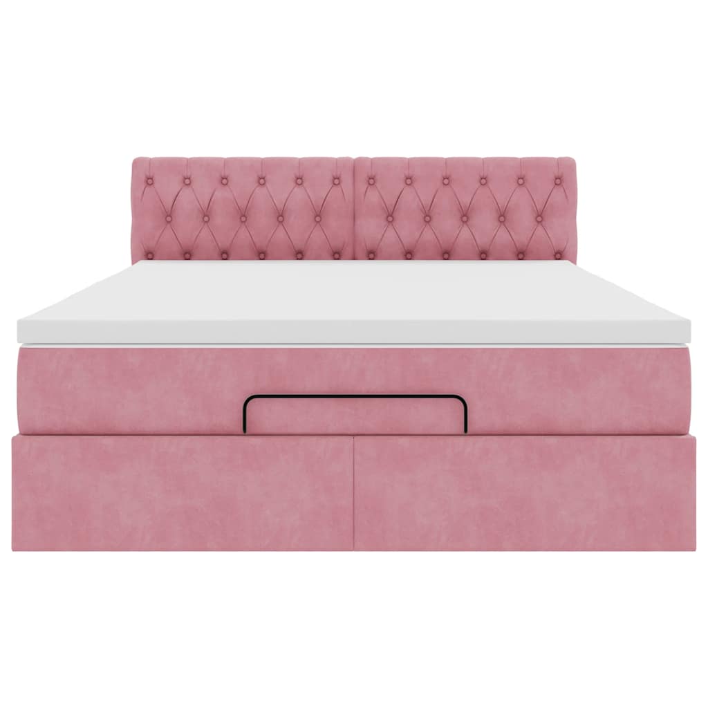 Cadre de lit ottoman avec matelas rose 140x200 cm velours