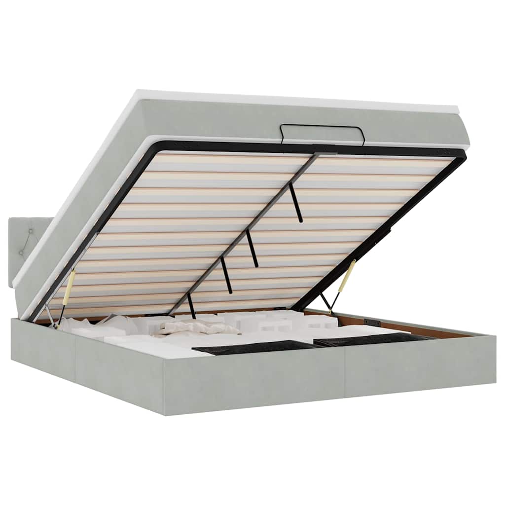 Cadre de lit ottoman avec matelas gris clair 160x200 cm velours - XIOS