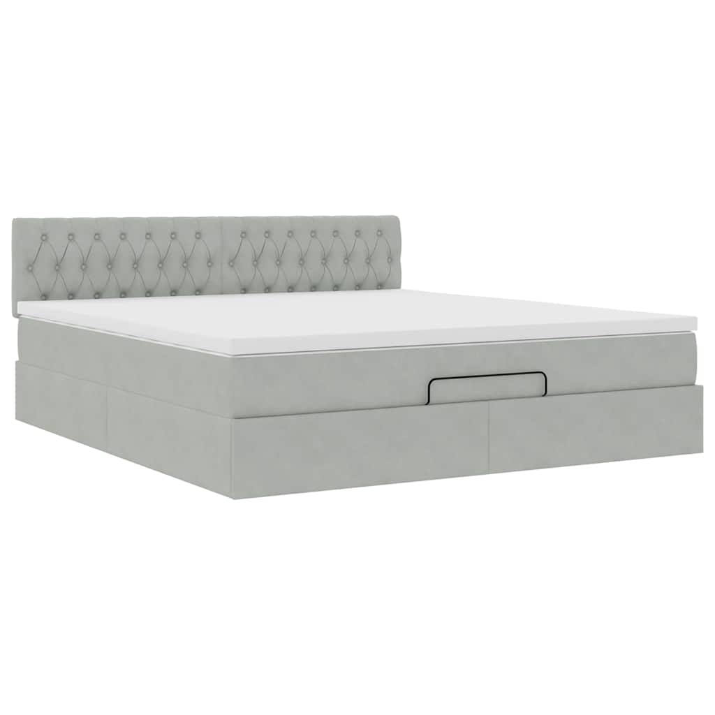 Cadre de lit ottoman avec matelas gris clair 160x200 cm velours - XIOS