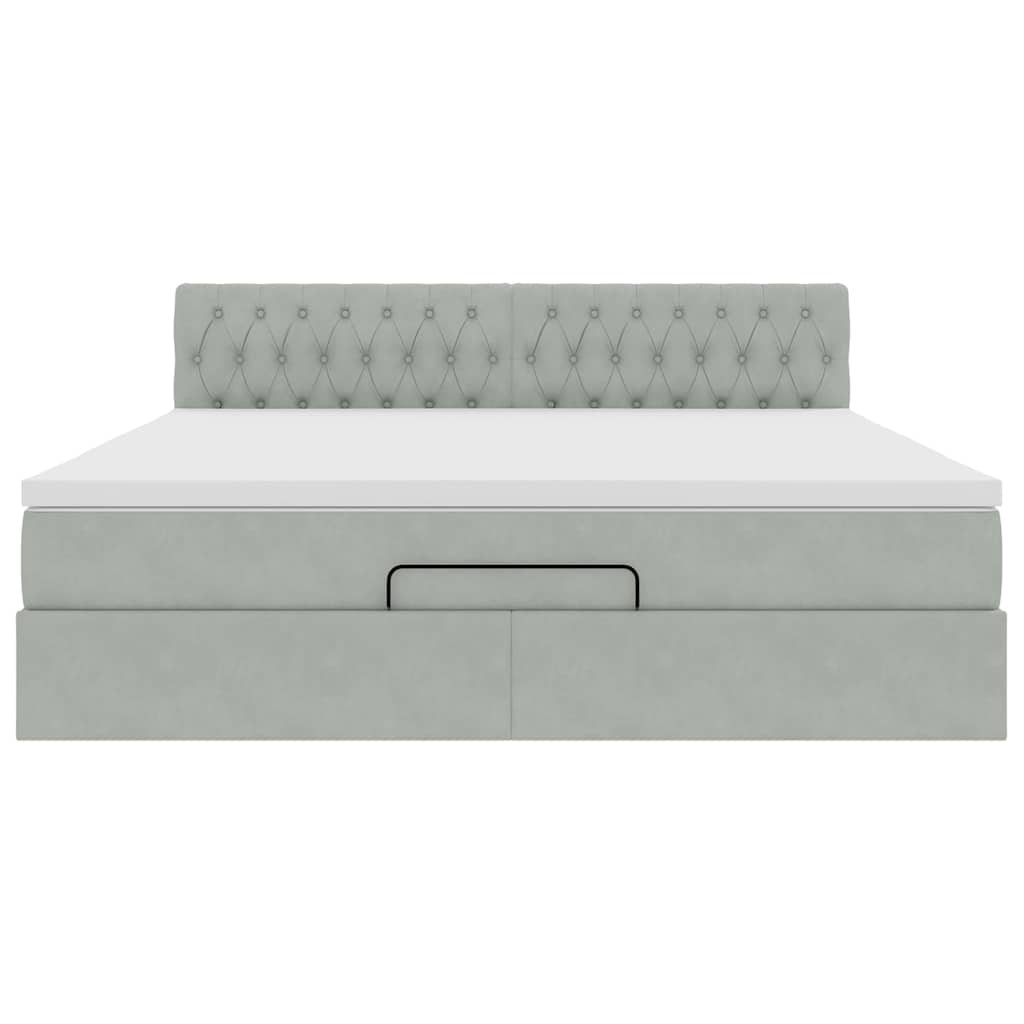 Cadre de lit ottoman avec matelas gris clair 160x200 cm velours - XIOS