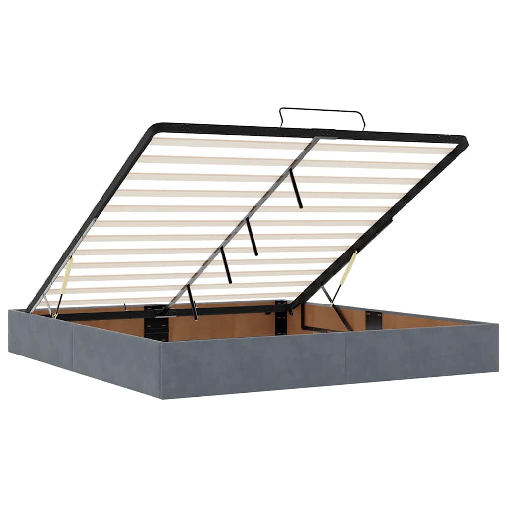 Cadre de lit ottoman avec matelas gris foncé 160x200 cm velours - XIOS