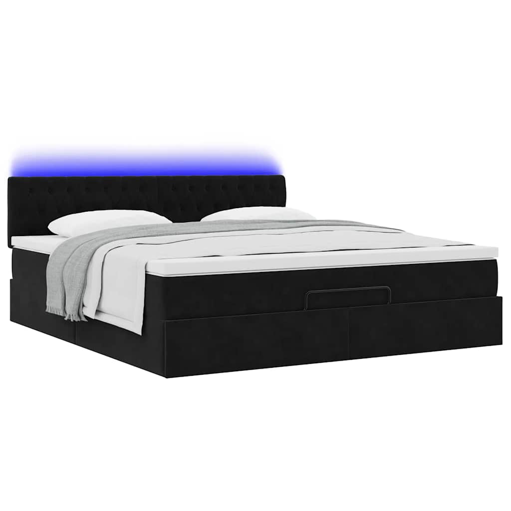 Cadre de lit ottoman avec matelas noir 160x200 cm velours - XIOS