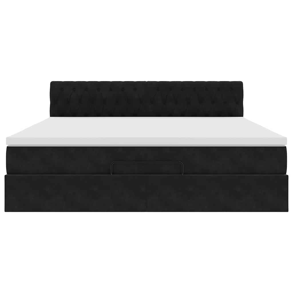 Cadre de lit ottoman avec matelas noir 160x200 cm velours - XIOS