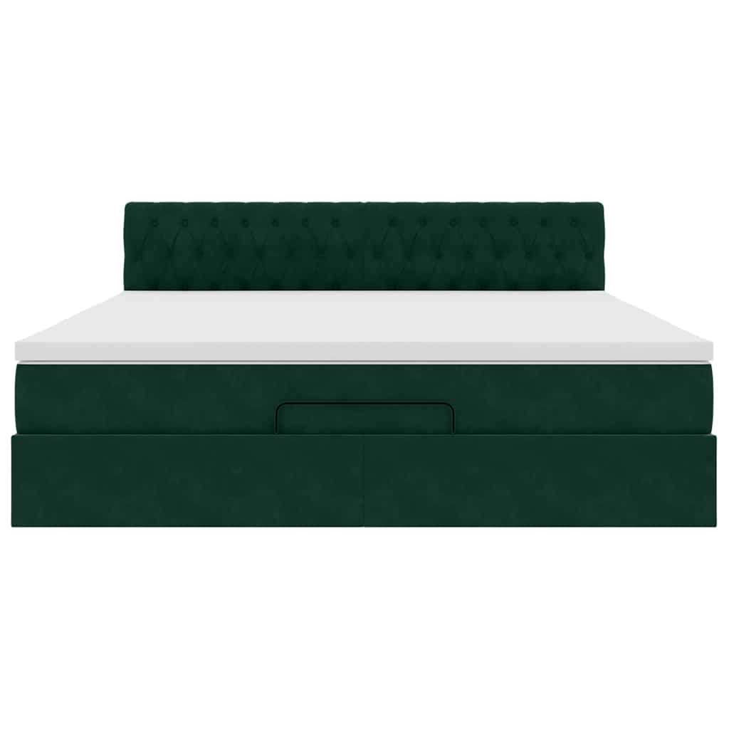 Cadre de lit ottoman avec matelas vert foncé 160x200 cm velours - XIOS
