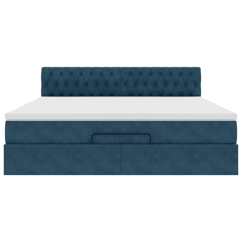 Cadre de lit ottoman avec matelas bleu foncé 160x200 cm velours - XIOS