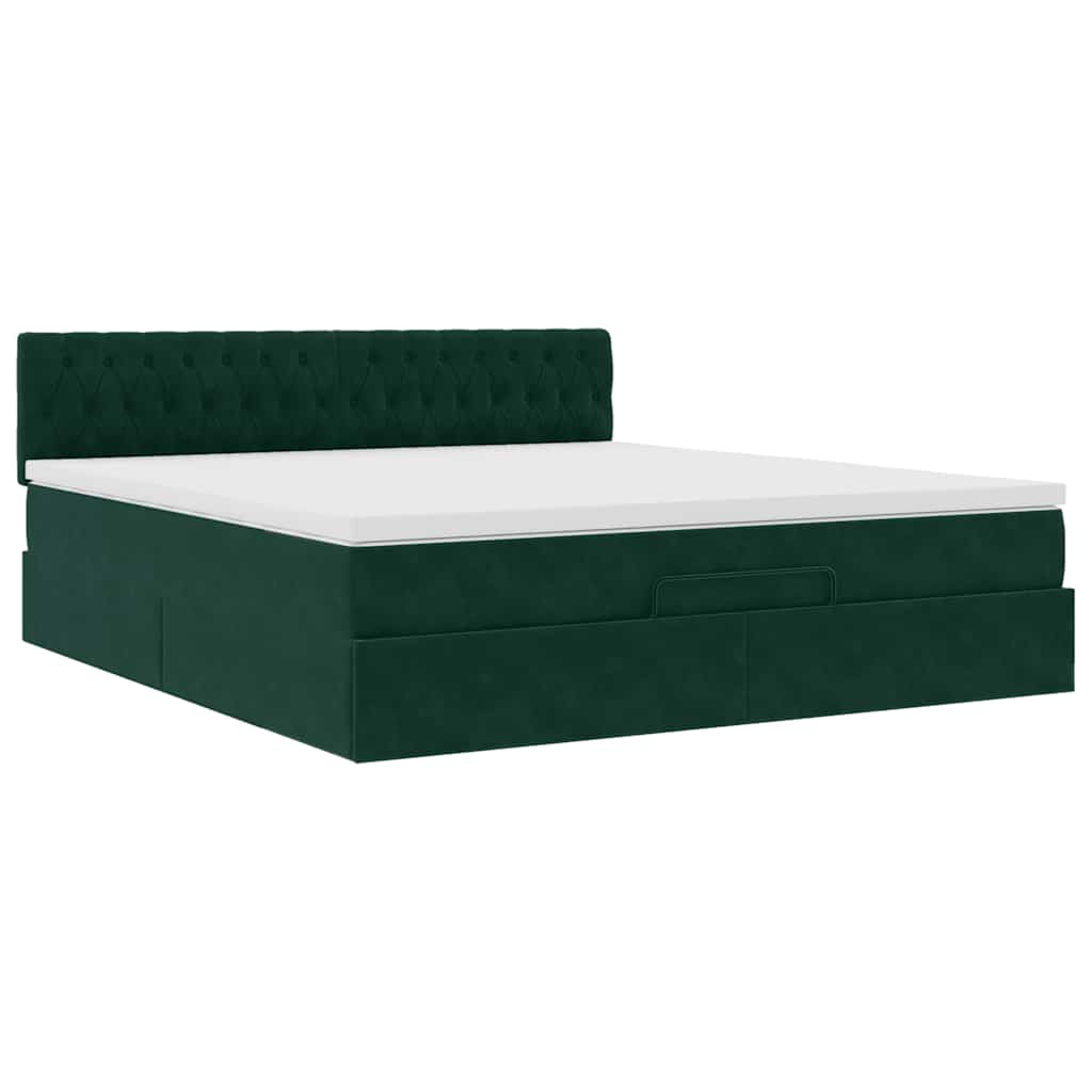 Cadre de lit ottoman avec matelas vert foncé 180x200 cm velours - XIOS