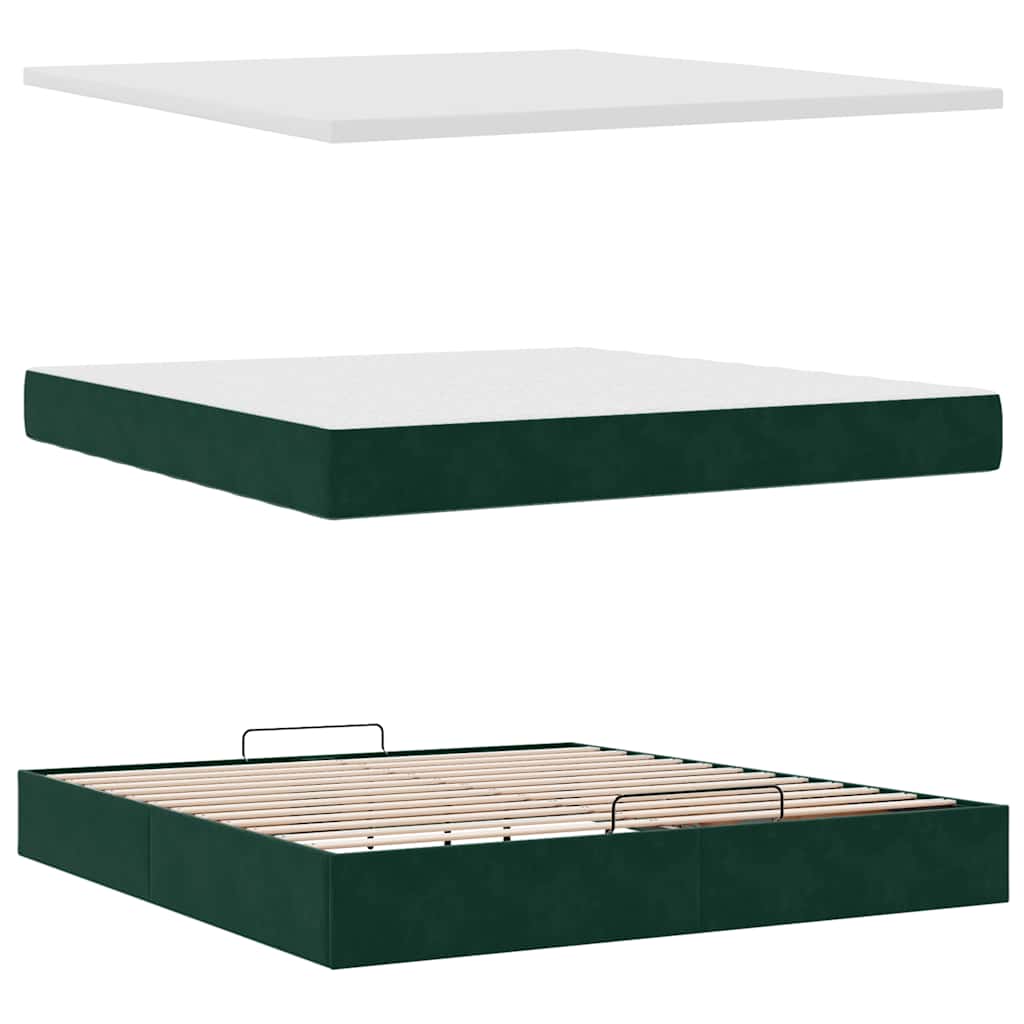 Cadre de lit ottoman avec matelas vert foncé 180x200 cm velours - XIOS