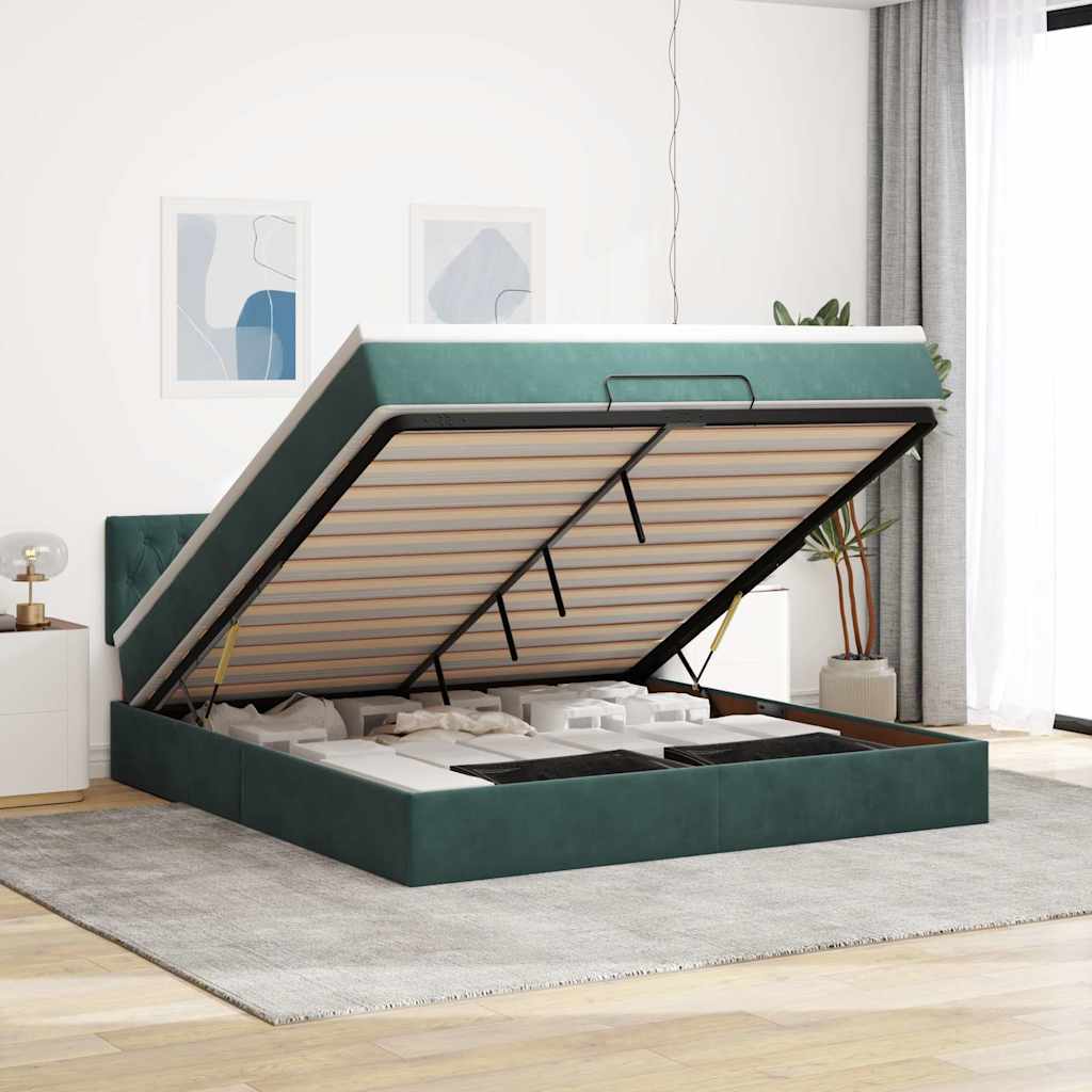 Cadre de lit ottoman avec matelas vert foncé 180x200 cm velours - XIOS