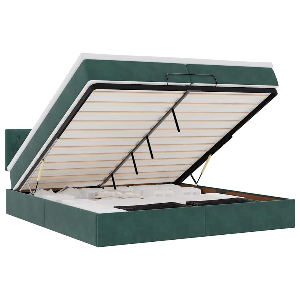 Cadre de lit ottoman avec matelas vert foncé 200x200 cm velours - XIOS