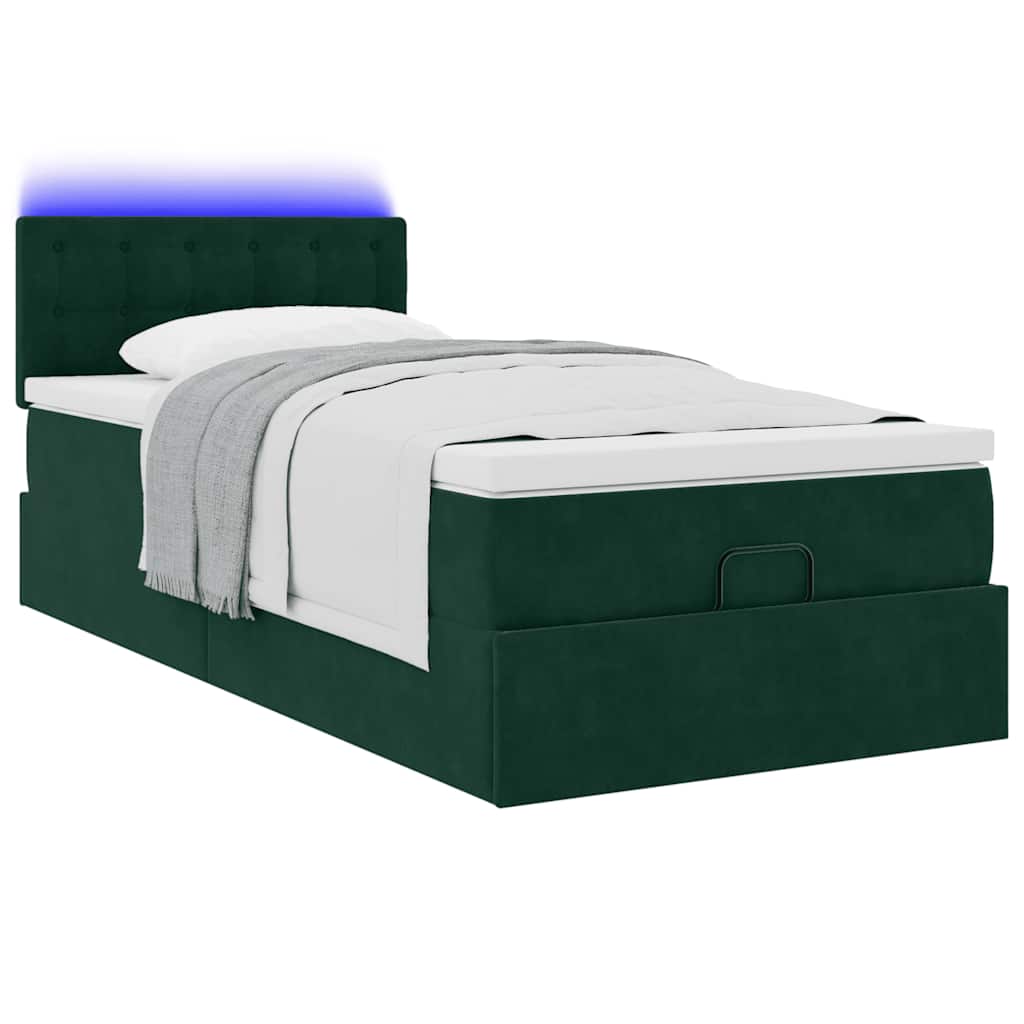 Lit ottoman avec matelas et LED Vert foncé 80x200cm velours - XIOS