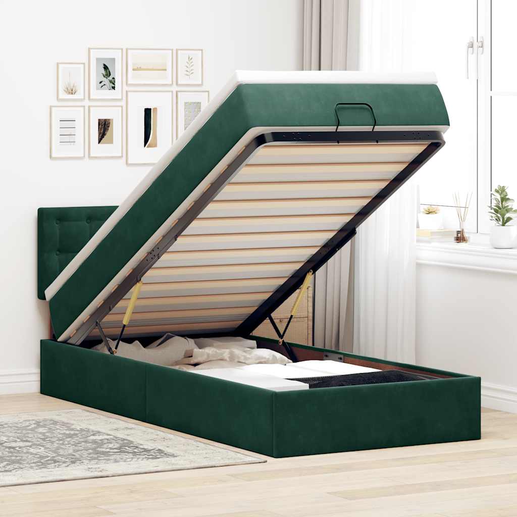 Lit ottoman avec matelas et LED Vert foncé 80x200cm velours - XIOS