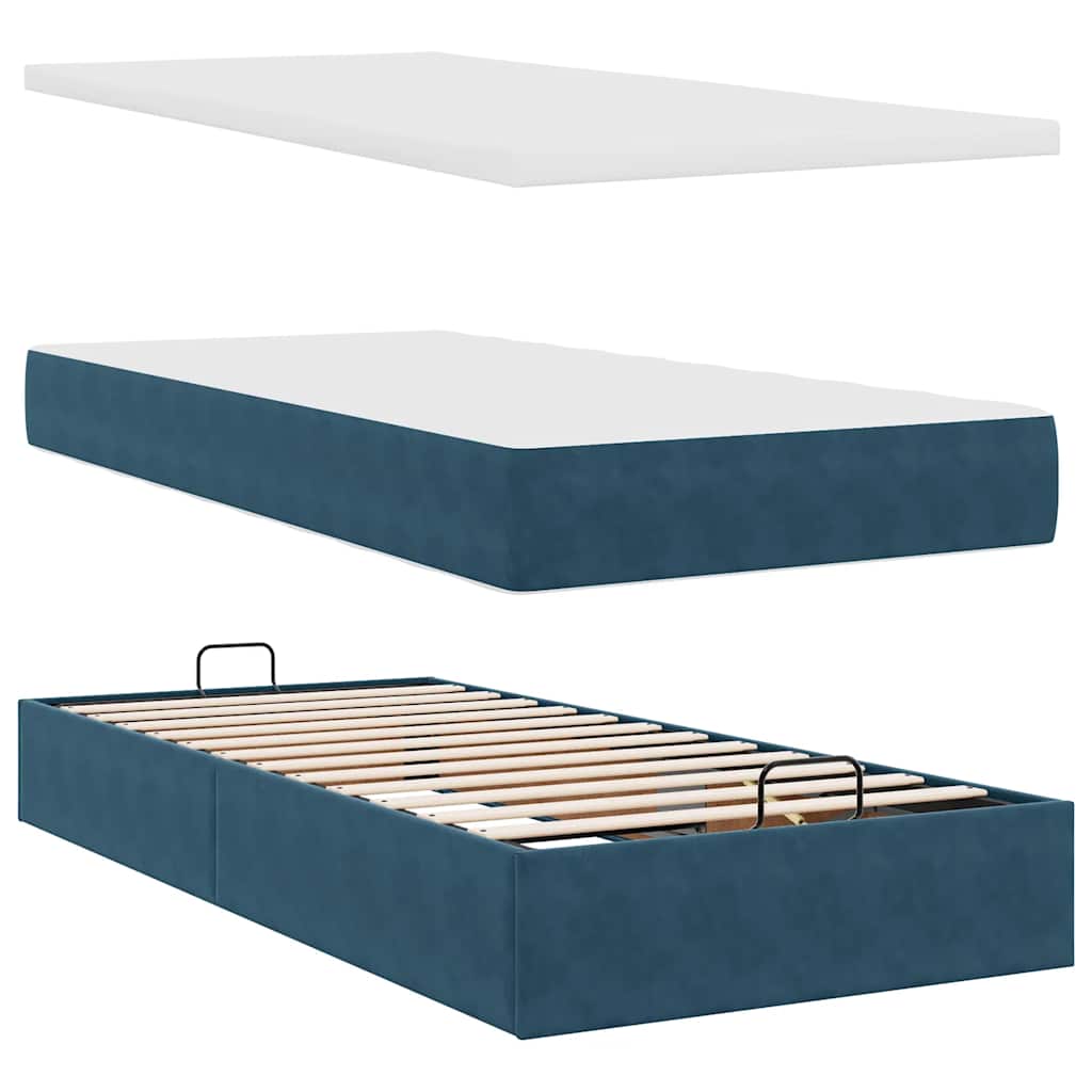 Lit ottoman avec matelas et LED bleu foncé 80x200cm velours - XIOS