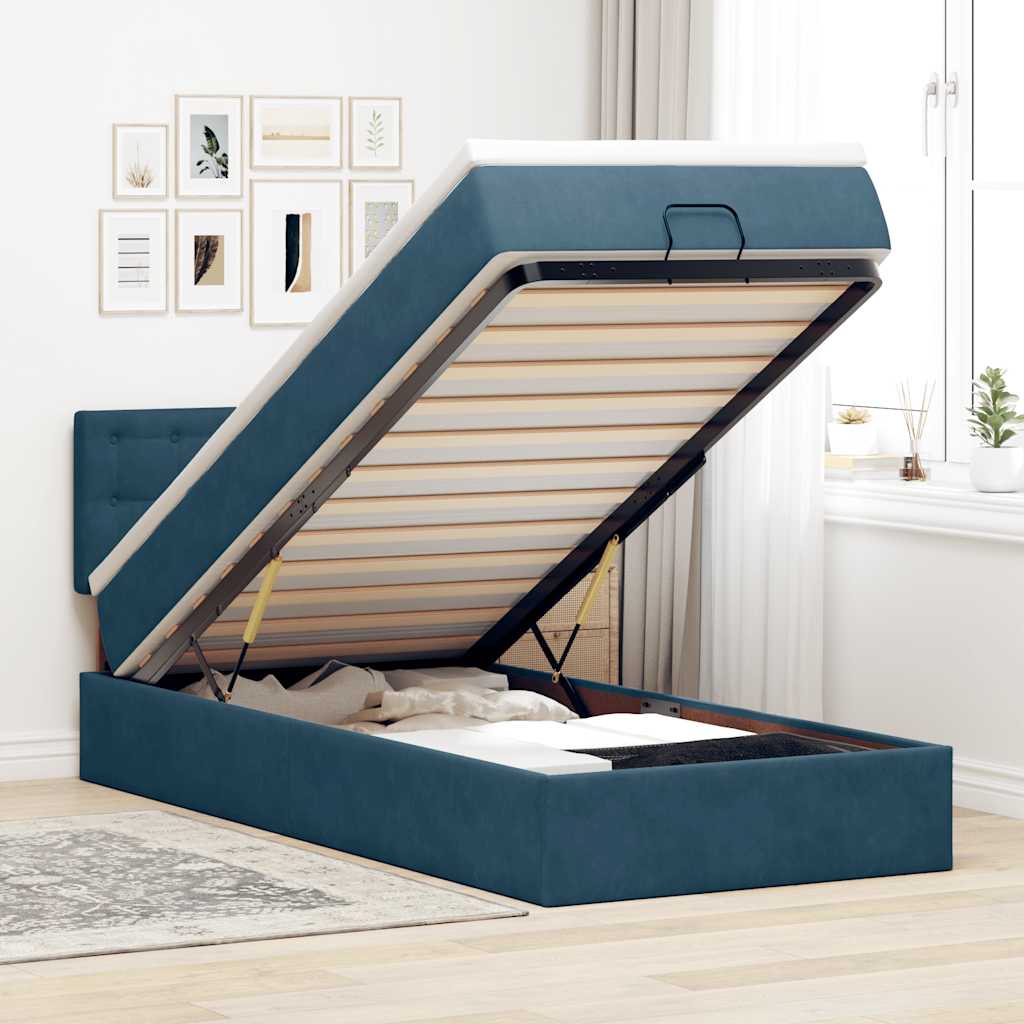 Lit ottoman avec matelas et LED bleu foncé 80x200cm velours - XIOS