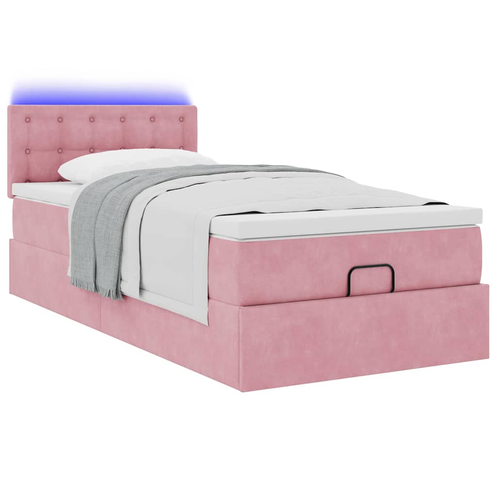 Lit ottoman avec matelas et LED rose 80x200cm velours - XIOS