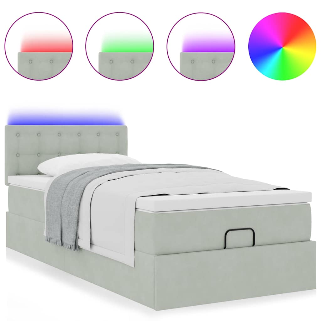 Cadre de lit ottoman et matelas gris clair 90x190 cm velours - XIOS