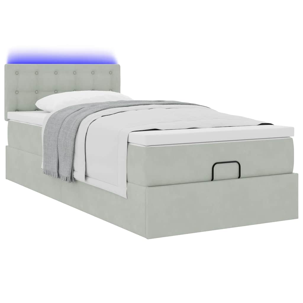 Cadre de lit ottoman et matelas gris clair 90x190 cm velours - XIOS