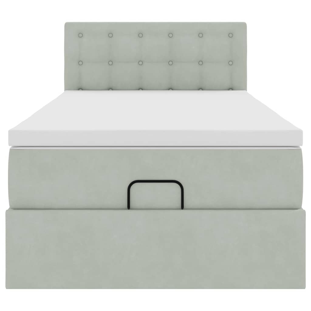 Cadre de lit ottoman et matelas gris clair 90x190 cm velours - XIOS