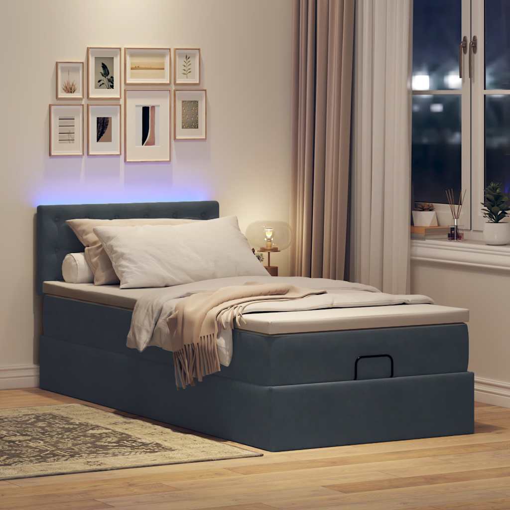 Cadre de lit ottoman avec matelas gris foncé 90x190 cm velours - XIOS