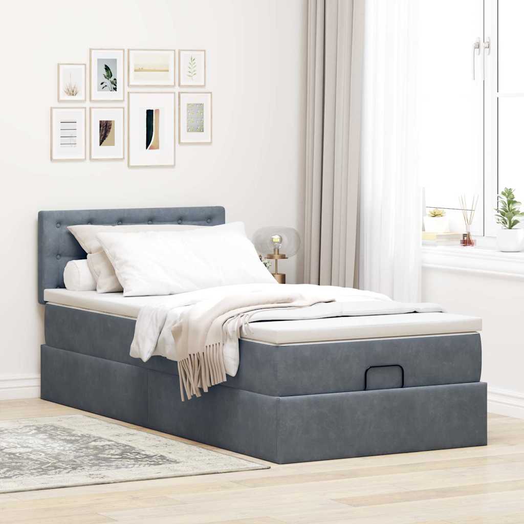 Cadre de lit ottoman avec matelas gris foncé 90x190 cm velours - XIOS