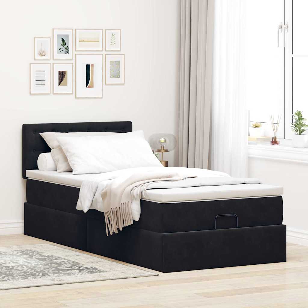 Cadre de lit ottoman avec matelas noir 90x190 cm velours - XIOS