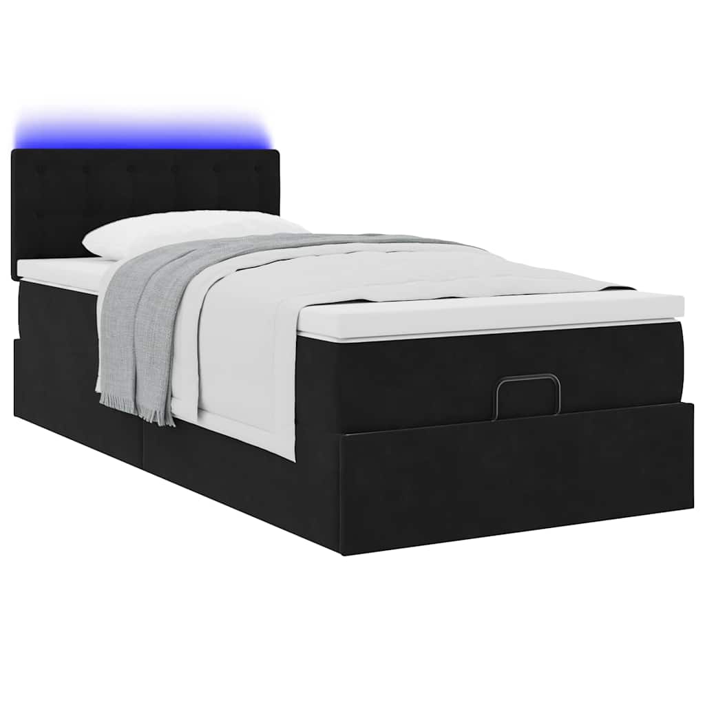 Cadre de lit ottoman avec matelas noir 90x190 cm velours - XIOS