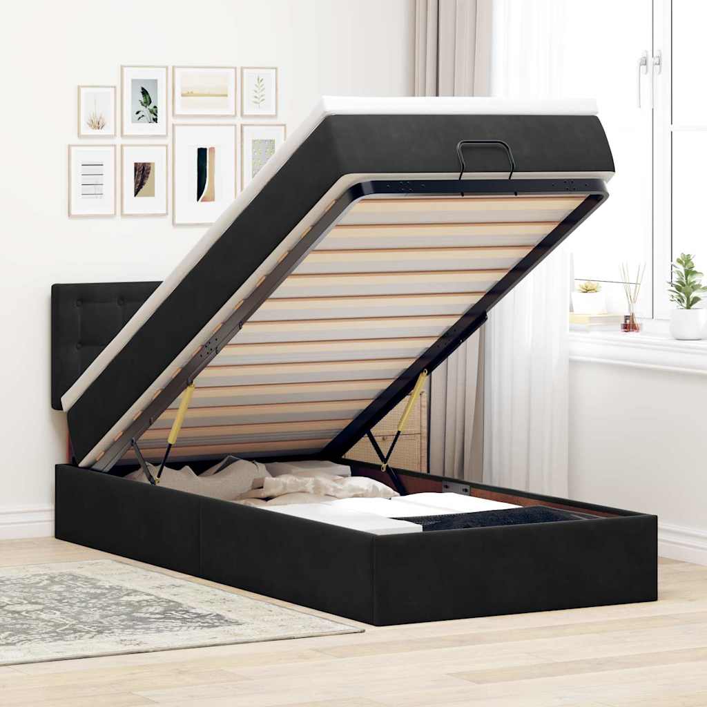 Cadre de lit ottoman avec matelas noir 90x190 cm velours - XIOS
