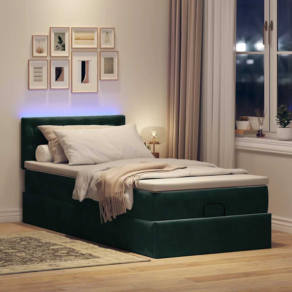 Cadre de lit ottoman avec matelas vert foncé 90x190 cm velours - XIOS